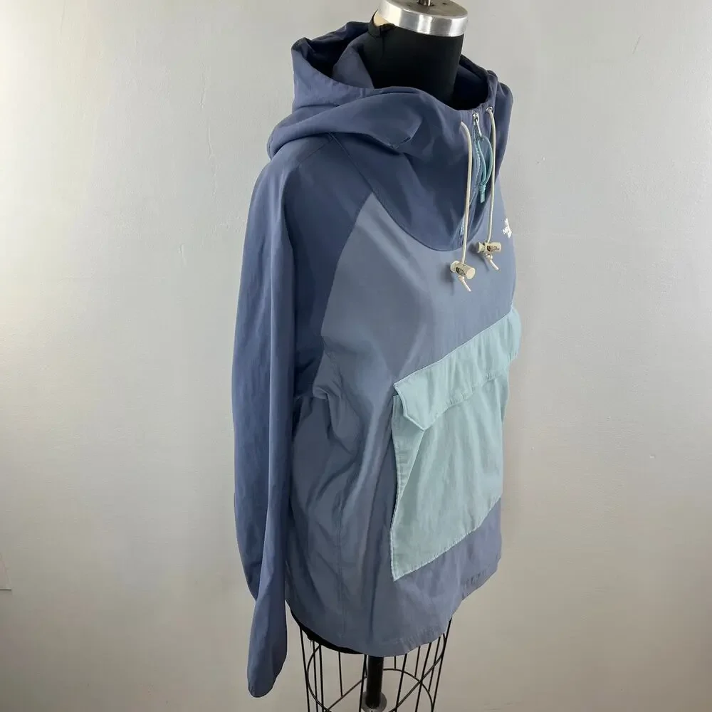The North Face Blue Gray FANORAK 1/4 Zip Front Pockets Drawstring Jacket Size M